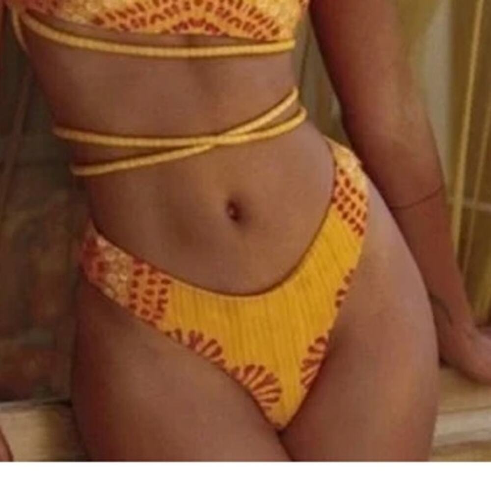 NWT Andrea Iyamah Low Rise High Leg Bikini Bottom Orange/Red Womens Size XL Swim